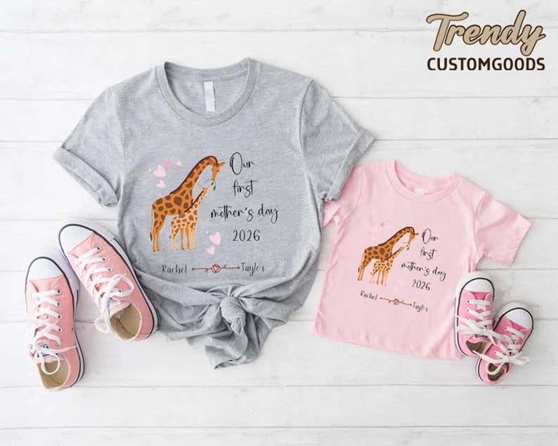 Giraffe First Mothers Day Matching Shirts,Mommy and Me Tees,Mom and Baby Shirts, New Mom Gift image 4