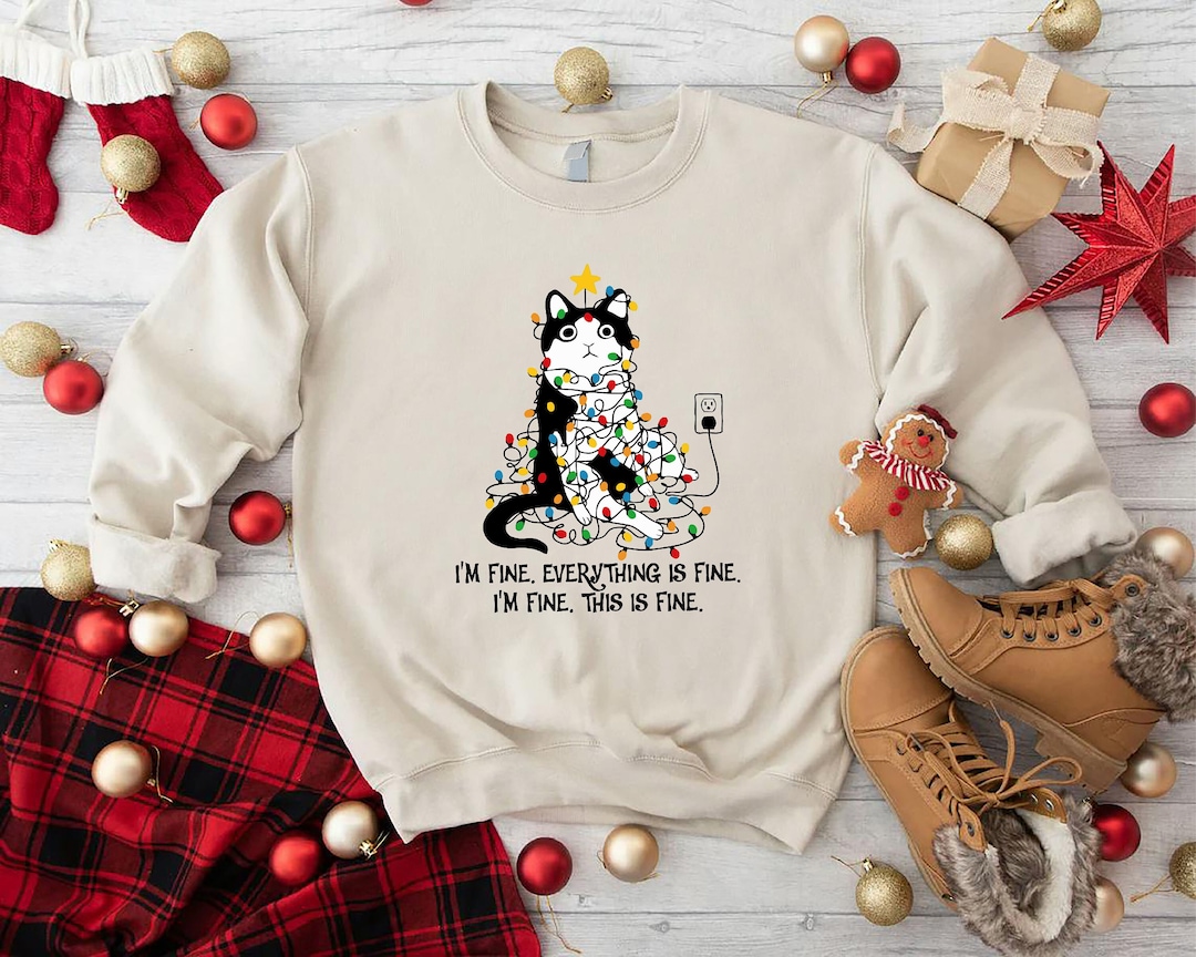 Funny Christmas Cat Sweatshirt,xmas Gift for Cat Lover,cat Christmas