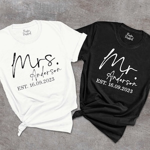 Personalized Mr. And Mrs. Shirt,Custom Wifey Hubby Shirts,Just Married Shirt,Wedding Anniversary Gift,Matching Couples Shirt,Honeymoon Gift