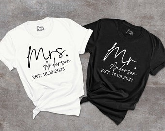 Personalized Mr. And Mrs. Shirt,Custom Wifey Hubby Shirts,Just Married Shirt,Wedding Anniversary Gift,Matching Couples Shirt,Honeymoon Gift
