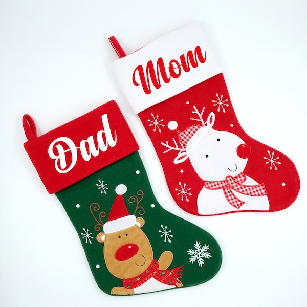 Custom Mom & Dad Stockings,Personalized Matching Family Christmas Stockings,Xmas Gift For Parents,Christmas Reindeer Socks For Mom And Dad