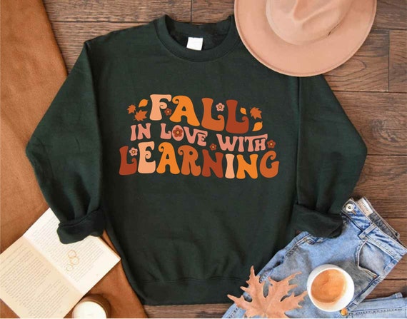 Fall Teacher Sweatshirt,Fall In Love With Learning,Fall Teacher Gift,Retro Fall Teacher Sweatshirt,Teacher Thanksgiving Crewneck,Fall Leaves