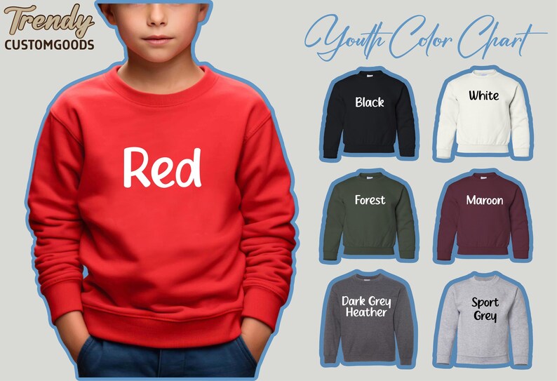 a young boy wearing a red sweatshirt with the words red on it