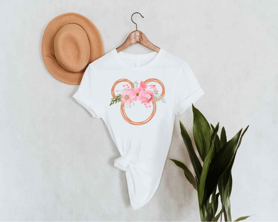 Women's Giraffe Mickey Ears Shirt - Floral Animal Print Theme Park T-Shirt