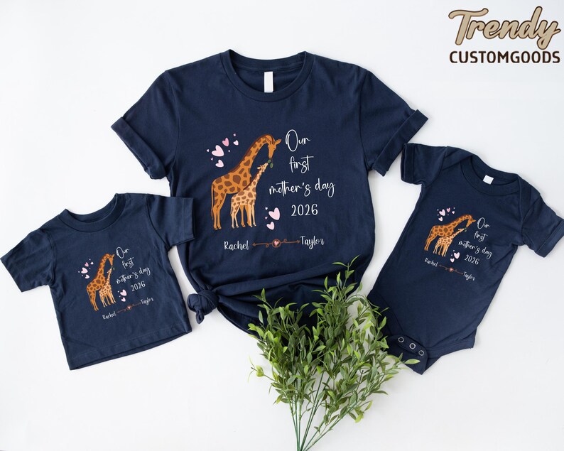 Giraffe First Mothers Day Matching Shirts,Mommy and Me Tees,Mom and Baby Shirts, New Mom Gift image 5