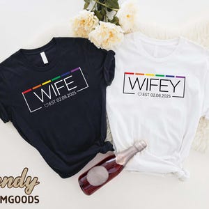 Custom Wifey Lesbian Wedding Shirt,Lesbian Couples Shirt,Lesbian Wedding Gift,Lesbian Anniversary,LGBTQ Newlywed,Two Bride Lesbian Wifey Tee