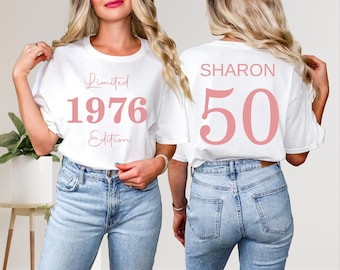 50th Birthday T-Shirt, Custom Two-Sided Birthday T-Shirt For Women,  Limited Edition 1976 Shirt, 50th Birthday Gift, 50th Birthday Party Tee
