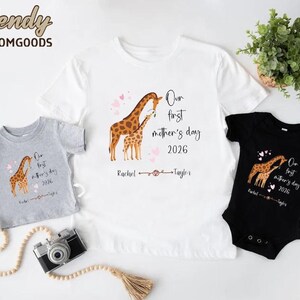 Giraffe First Mothers Day Matching Shirts,Mommy and Me Tees,Mom and Baby Shirts, New Mom Gift image 6