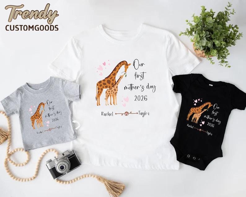Giraffe First Mothers Day Matching Shirts,Mommy and Me Tees,Mom and Baby Shirts, New Mom Gift image 6