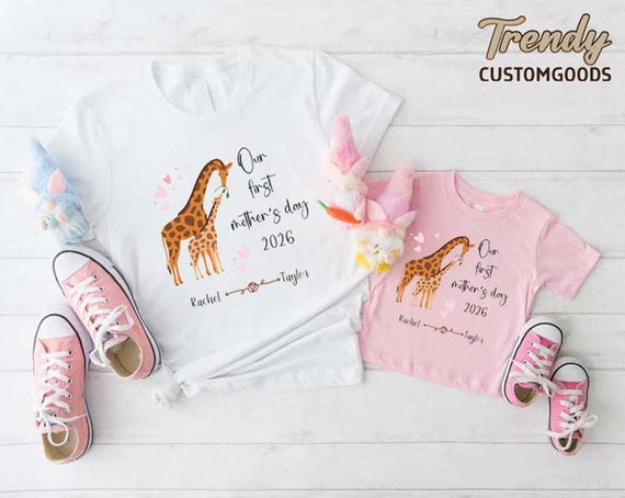 Giraffe First Mothers Day Matching Shirts,Mommy and Me Tees,Mom and Baby Shirts, New Mom Gift