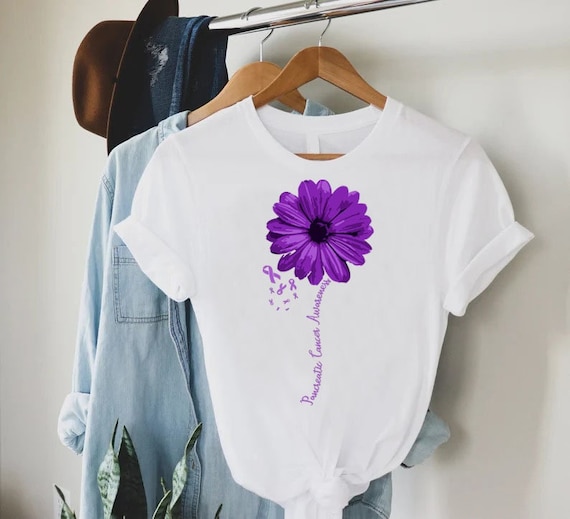 Pancreatic Cancer Awareness Shirt,Pancreatic Cancer Support Gift,Purple Ribbon T-Shirt,Pancreatic Cancer Warrior Survivor Tee,Fight Cancer