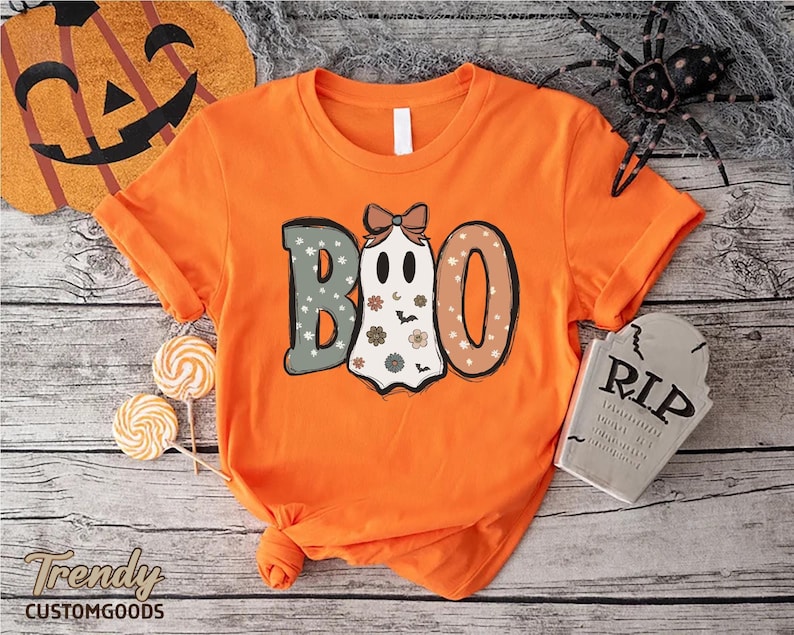 Halloween Boo Shirt, Halloween Ghost T-Shirt, Girl Ghost Shirt, Halloween Gift, Halloween Women Shirt, Spooky Season, Halloween Party Tee image 1