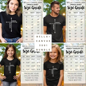 Bella Canvas Size Chart 3001 BUNDLE 3001 SIZE CHART Bella Canvas 3001T Size Chart, Size Chart Bella Canvas 3001Y Size Chart for Shirts