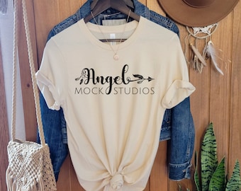 Bella Canvas 3001 Mockup Soft Cream | Spring Mockup | 3001 Shirt Mockup | Cream Tshirt Mockup | Bella Canvas Mockup | Summer Boho Western