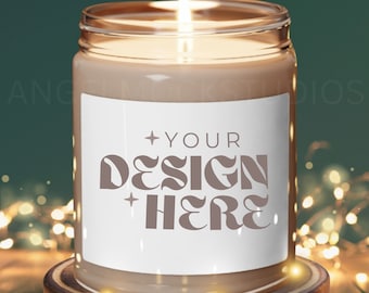 Soy candle mockup, 9oz candle mockup, Candle jar mockup, Blank scented white candle mock-up, POD Canva mock
