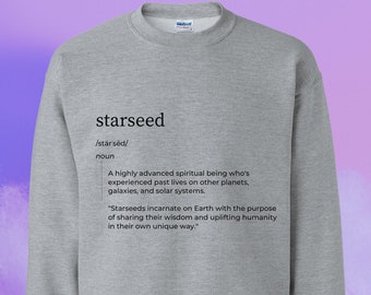 Bluza z nadrukiem Starseed Definition, hipisowska wiedźma duchowa estetyczna odzież, magiczny metafizyczny prezent, unisexowa bluza z okrągłym dekoltem