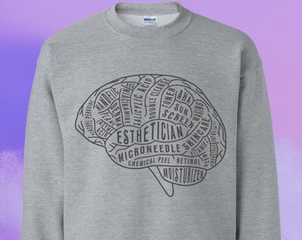 Esthetician's Brain Sweatshirt, Mind of an Aesthetician, Trendy Gift for Esthetician, Microneedle Chemical Peel Skincare, Unisex Crewneck