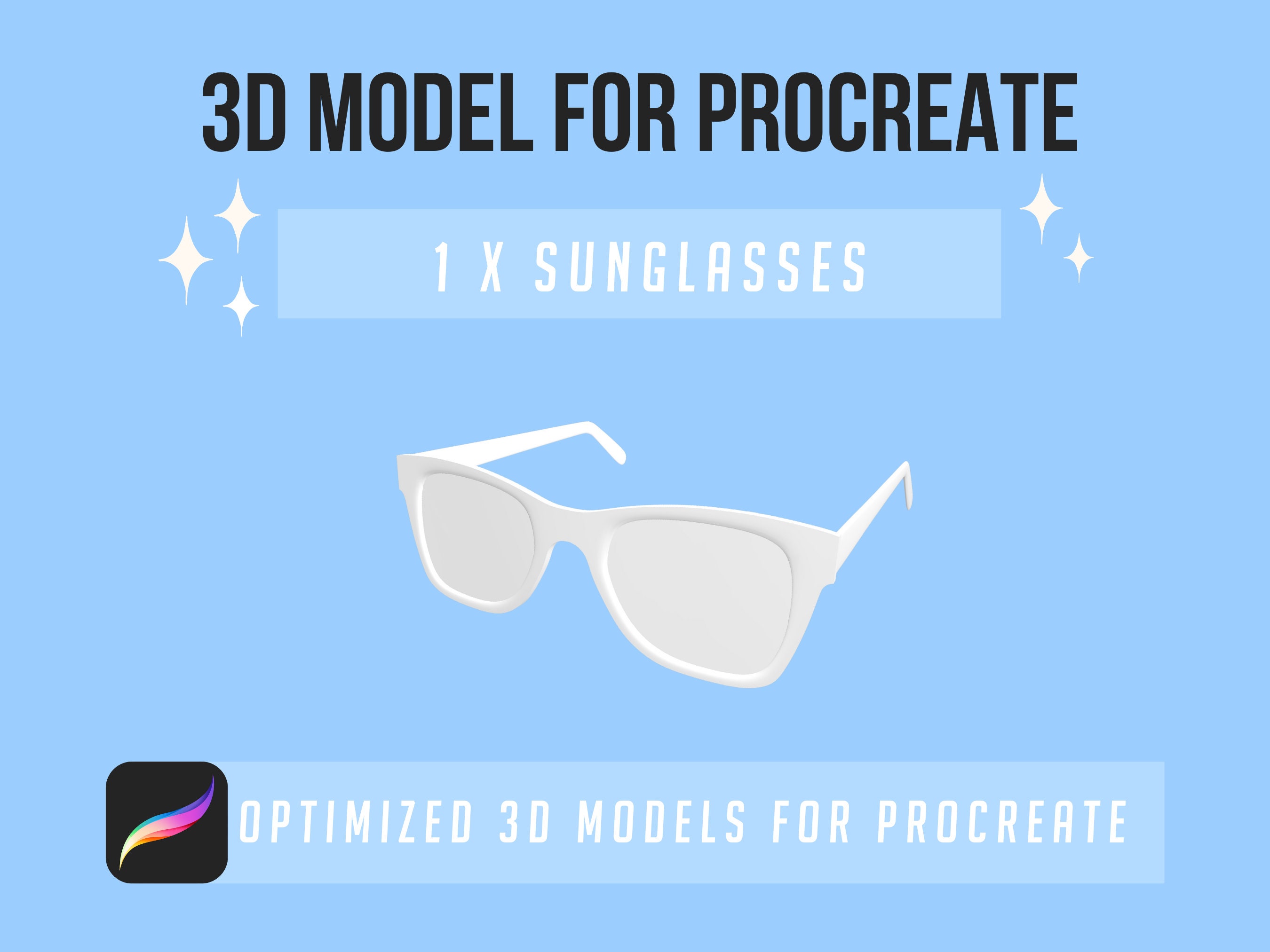 1 X Sunglasses 3D Model for Procreate 3D Digital Painting on iPad ...