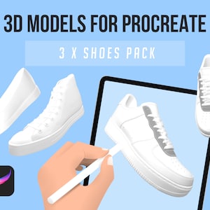 3 x Shoes 3D Procreate Model Pack Sneakers Hightop Ballet Shoe 3D Digital Painting on iPad | Taken from Procreate 3D Accessories Asset Pack