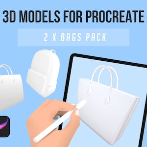 2 x Bags 3D Procreate Model Pack Hand Bag Backpack Women Purse 3D Digital Painting on iPad | Taken from Procreate 3D Accessories Asset Pack