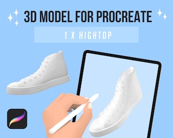 1 x Hightop Shoe 3D Model for Procreate 3D Digital Painting on iPad | Taken from Procreate 3D Accessories Asset Pack