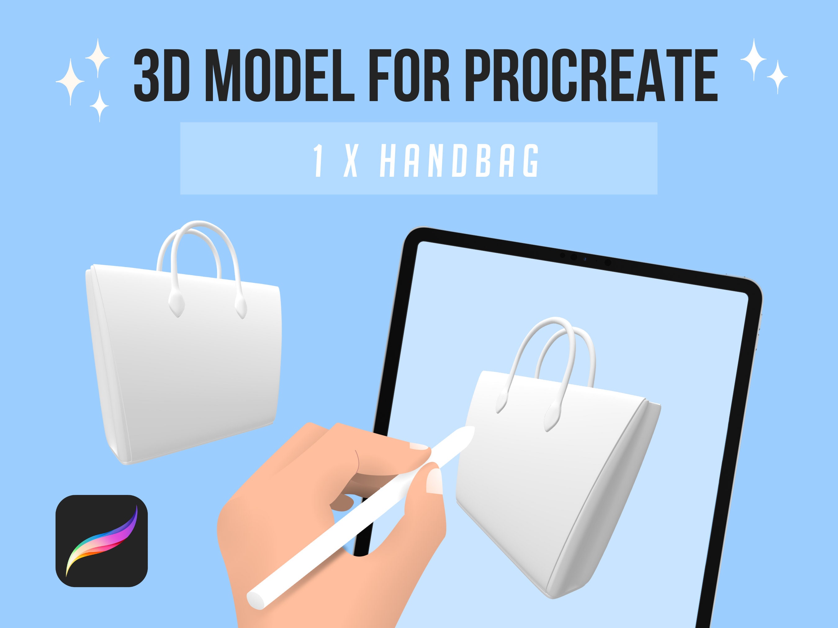 1 x Handbag 3D Model for Procreate 3D Digital Painting on iPad | Taken from Procreate 3D Accessories Asset Pack