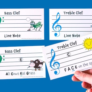 Cartes flash pour clés de sol et de basse : mémorisation des notes de musique (téléchargement numérique)