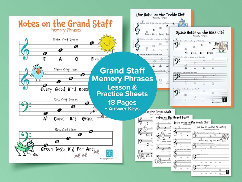 Music Mnemonics for Treble and Bass Clef- Piano Note Reading Activity ...