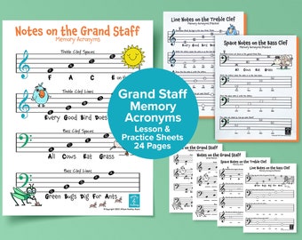 Notes on the Grand Staff Music Memory Worksheets (24 pages)