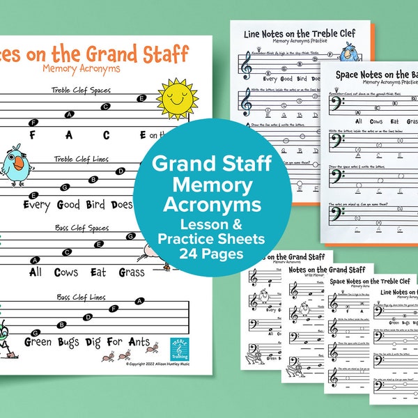 Notes on the Grand Staff Music Memory Worksheets (24 pages)