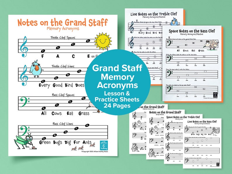 Notes on the Grand Staff Music Memory Worksheets 24 pages image 1