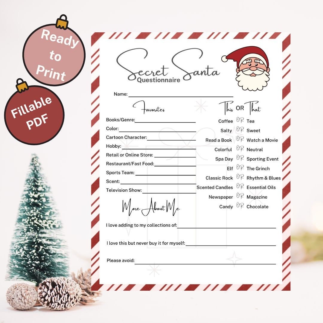 Secret Santa Questionnaire Printable - Il Fullxfull.4380333069 Eylf 