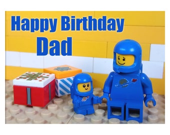 Biglietto di compleanno per papà, Biglietto con minifigure, Biglietto con minifigure astronauta, Biglietto divertente, Biglietto originale, Biglietto per papà, Biglietto classico,