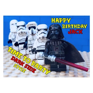 Carte d'anniversaire personnalisée, carte d'anniversaire LEGO Star Wars Dark Vador et Stormtrooper, mini figurine, carte amusante, conga, carte personnalisée,