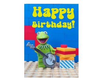 Lego's Muppets Birthday card, Legos representation of The Muppets, LEGO minifigure photograph card, Birthday, Funny, Retro, Kermit card,