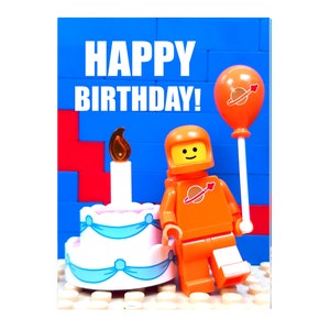 Lego's Spaceman Mini Figure photographie Carte d'anniversaire, homme de l'espace classique, carte drôle, fan de l'espace, carte pour fan de LEGO,