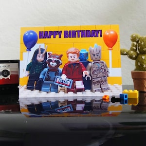 Birthday card, Lego's Guardians Of The Galaxy, Groot, Star Lord, Rocket Raccoon, mini figure, superheroes, Funny card, card for LEGO fan,