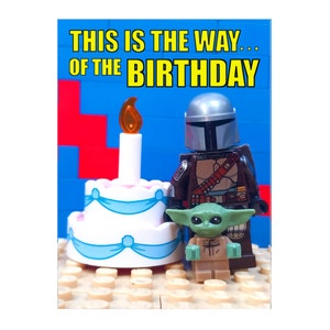 Carte d'anniversaire, photographie Star Wars The Mandalorian de LEGO, carte d'anniversaire, mini figurine, carte amusante, carte inspirée de Baby Yoda,