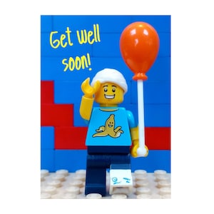 carte de rétablissement, photo de la mini carte Lego, carte d'hôpital, carte de fan Lego, carte Thinking Of You, carte amusante, édifiante, carte de bravoure