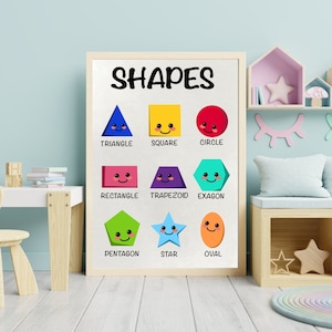 Shapes Educational Print, Playroom Printable, Boho Posters, Shapes Educational Print, Geometric Shapes Print, Montessori Learning Poster