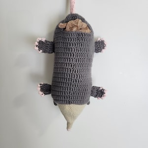 Crochet Opossum Hanging Grocery Bag Holder