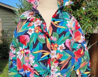 Vintage 1980s Tropical Print Top by Extra Pretty in Size Extra Large