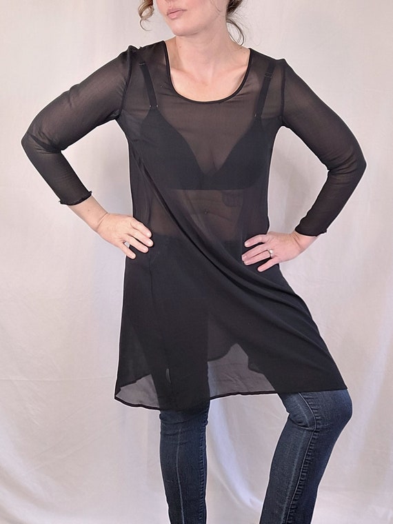 Vintage 1990s Laura Ashley Sheer Black Tunic in S… - image 2