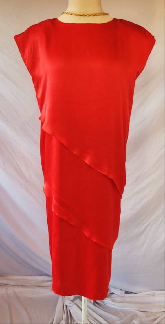 Vintage 1980s Pierre Cardin Red Midi Silk Cocoon D