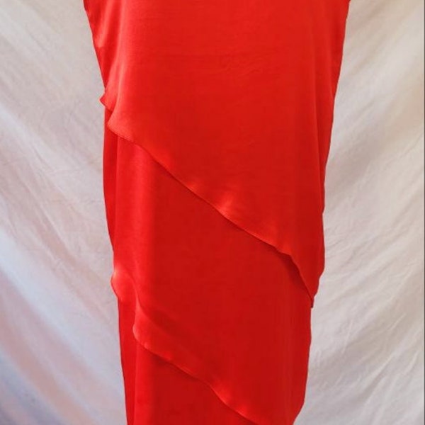 Vintage 1980s Pierre Cardin Red Midi Silk Cocoon Dress in Size 4