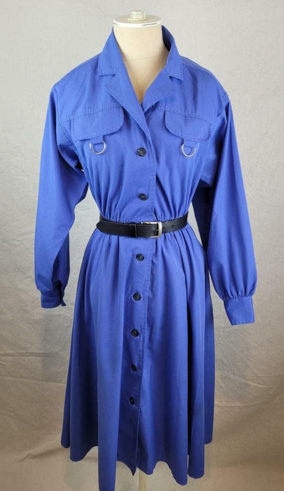 Vintage 1980s Royal Blue Collared Shirtdress by Bo