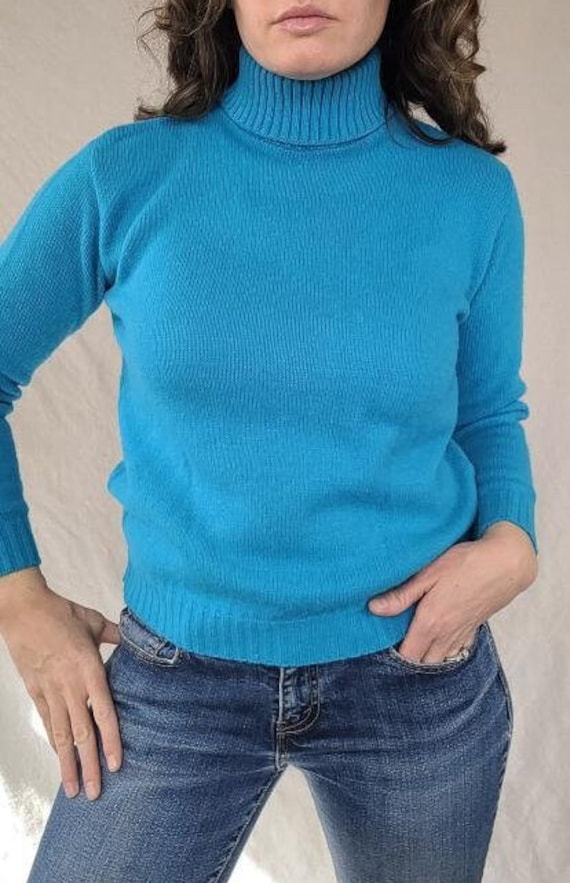 Vintage 1960s Bobbi Brooks Azure Blue Turtleneck S