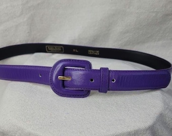 Vintage 1980s Purple Leather Belt by Karen Scott in Size Large