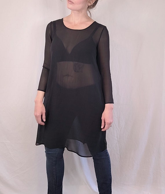 Vintage 1990s Laura Ashley Sheer Black Tunic in S… - image 4