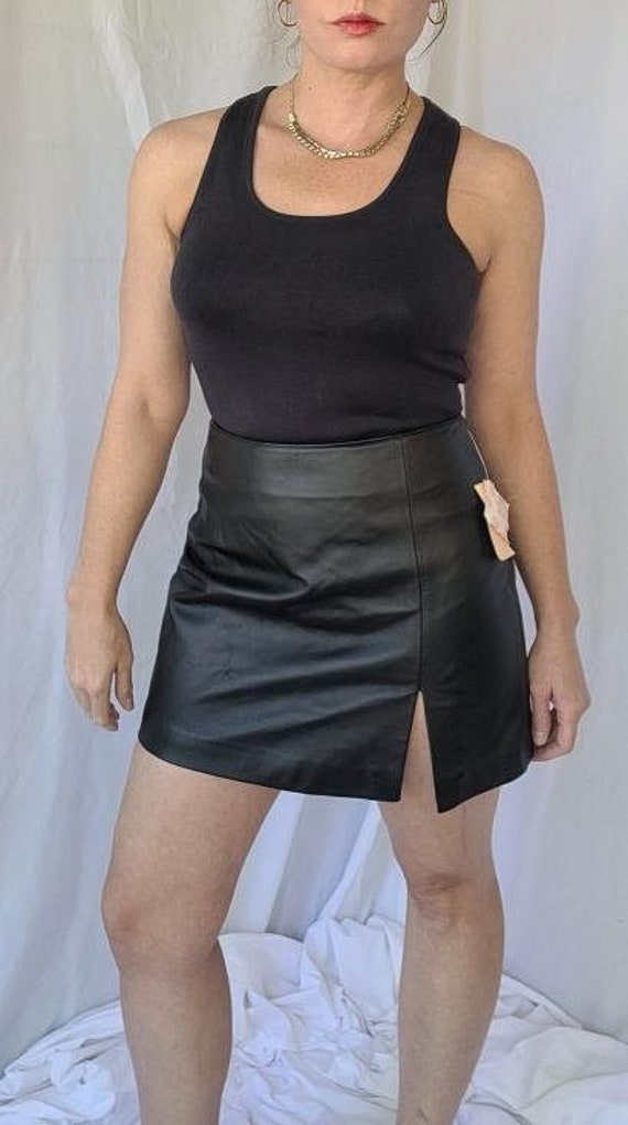 Vintage Early 1990s Black Leather Mini Skirt by W… - image 6